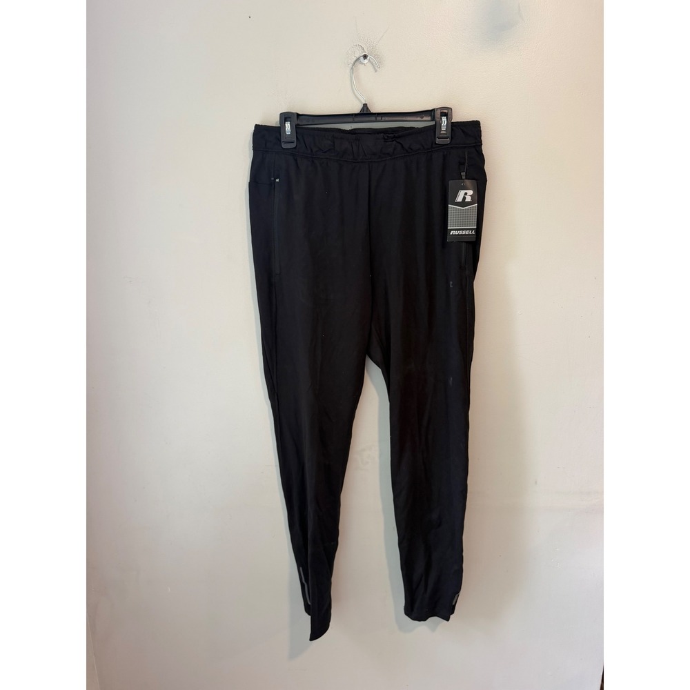 Russell Athletic Mens RSL Slim Knit Pants Black Reflective Zipper Pockets Large